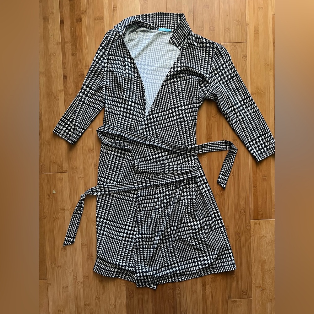 J. McLaughlin - Black and White Plaid Wrap Dress